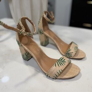 Kelly & Katie Tan and Green Block Heel Sandals